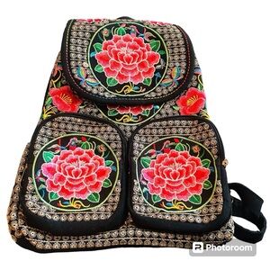 Johnny Was Style Heavily Embroidered Mini Pocket Travel Overnight Back Pack Bag